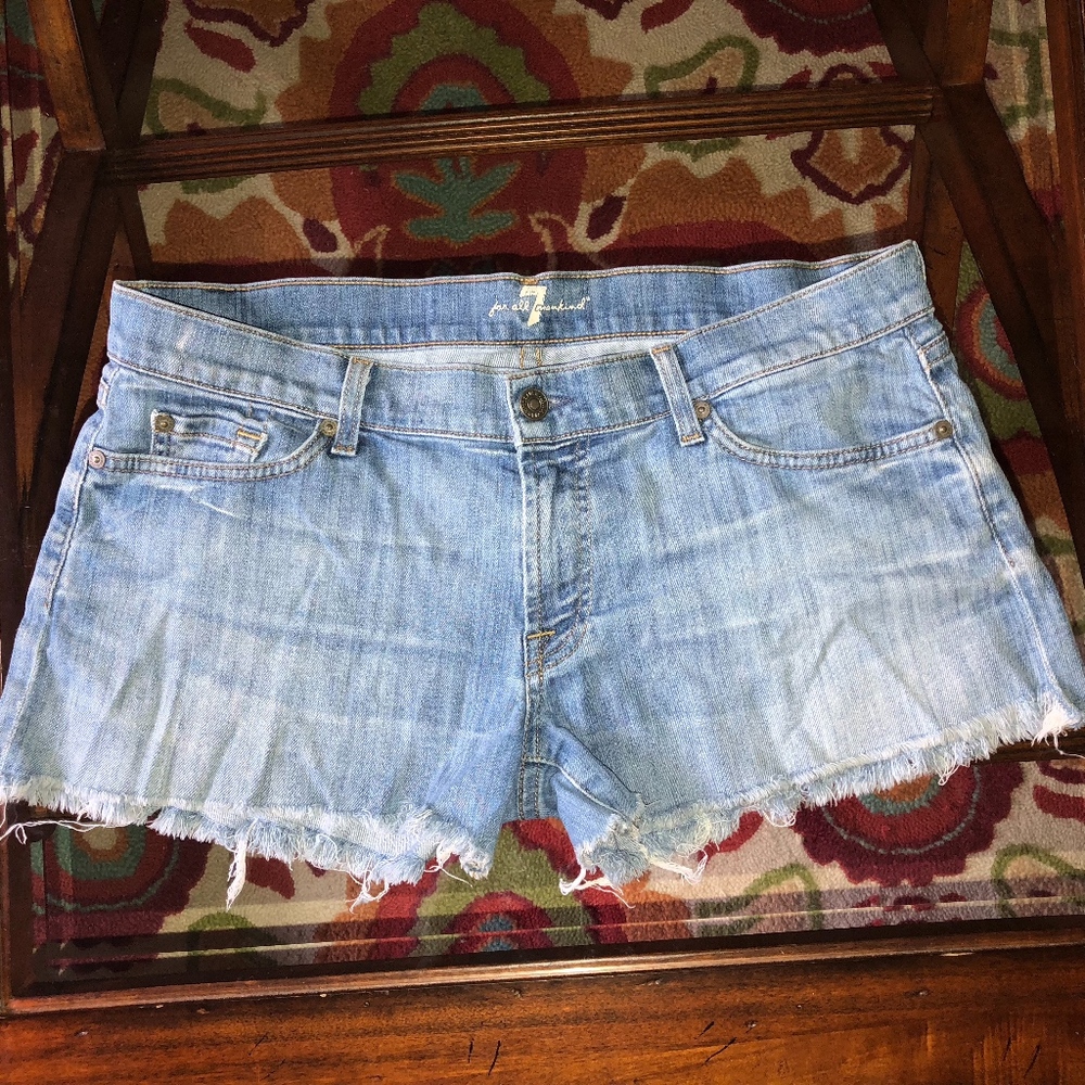 7 FOR ALL MANKIND distressed fringe shorts. 31